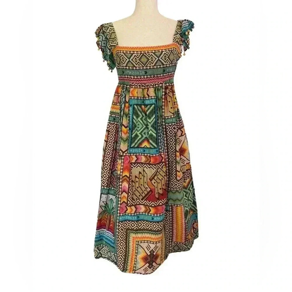 Farm Rio Banana Scarves Multicolor Midi Dress Size XS - Picture 14 of 16